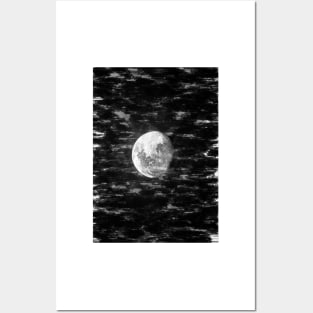 Partial Moon In The Night Sky Monochrome. For Moon Lovers. Posters and Art